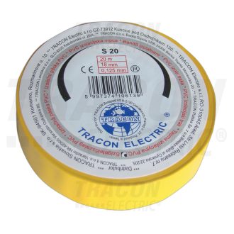Szigetelőszalag, sárga20m×18mm, PVC, 0-90°C, 40kV/mm