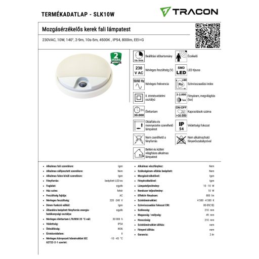 SLK10 Mozgásérzékelős kerek fali lámpatest