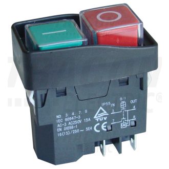   Relés biztonsági kapcsoló, bepattintható, fekete kerettel4PIN, 230VAC, 12A/AC3, IP54, 6,3×0,8