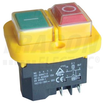   Relés biztonsági kapcsoló, csavarozható, sárga kerettel4PIN, 230VAC, 12A/AC3, IP54, 6,3×0,8
