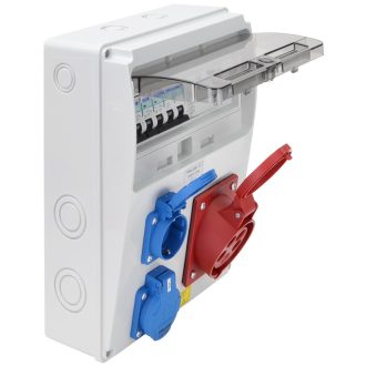   TDB10-11MV Csatlakozó doboz védelemmel, vezetékezett, készre szerelt Prot.:RCCB,MCB,Out:2×SCHUKO+1×3