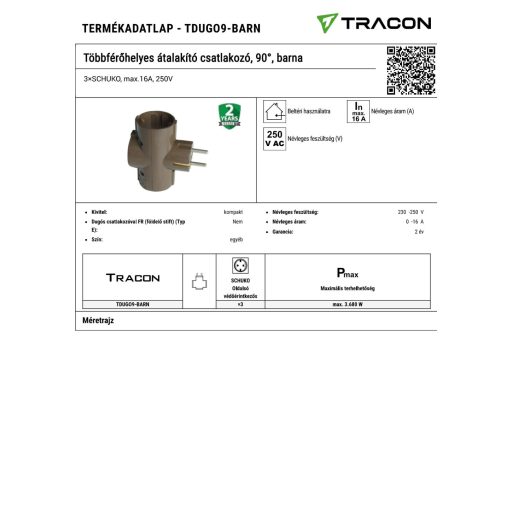TDUGO9-BARN Többférőhelyes átalakító csatlakozó, 90°, barna3×SCHUKO, max.16A, 250V