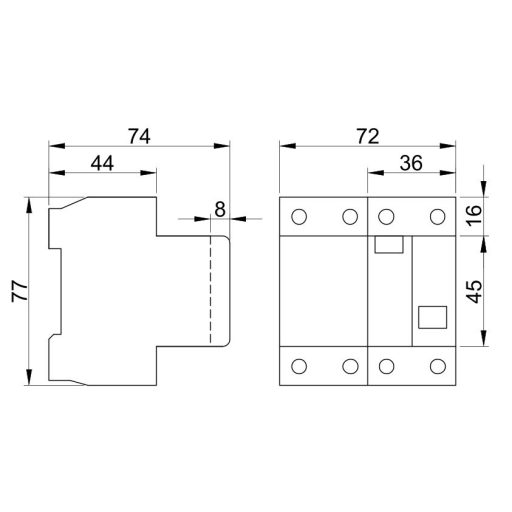 TFV2-25030 Áram-védőkapcsoló, 2 pólusú25A, 30mA, 6kA, AC